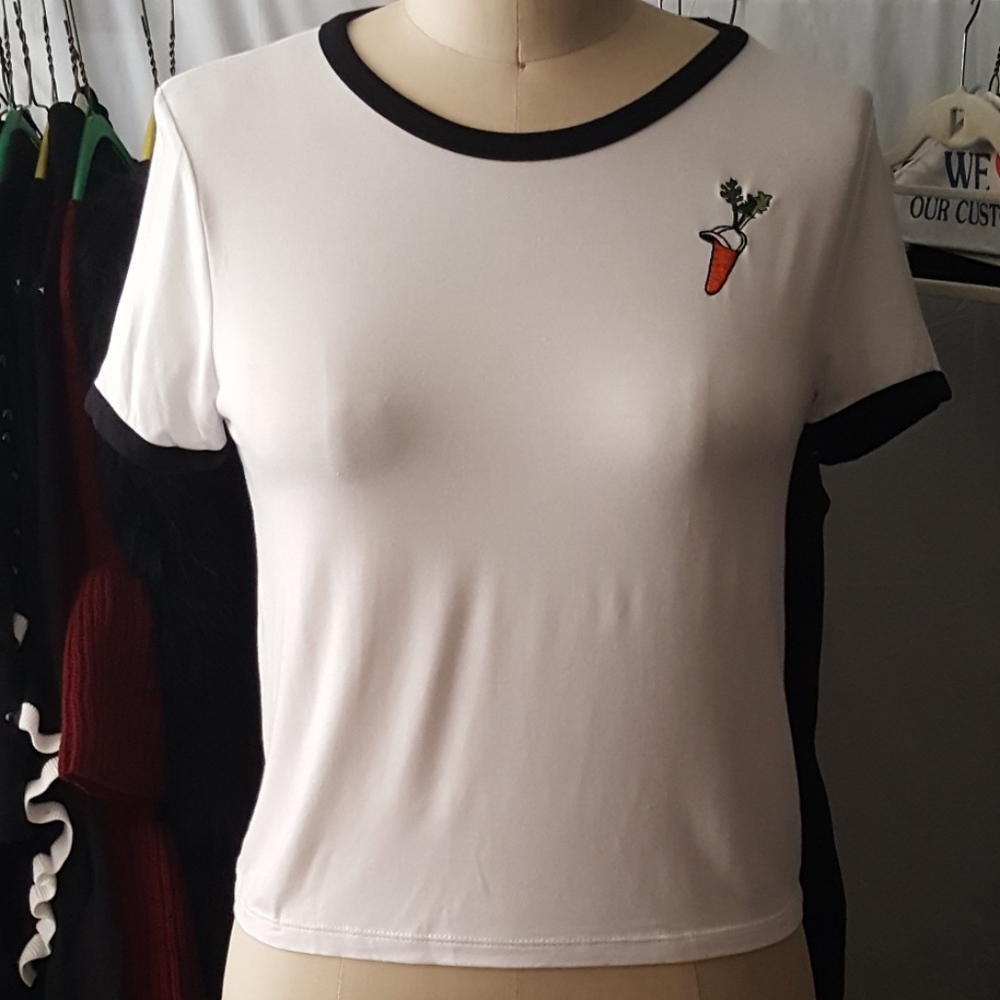 NEW! Super Stretchy Ringer Tee Shirt w/ Embroidery